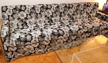 Vintage 4 Seat Sofa With Black & White Floral Cushions.