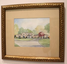 Elegant Watercolor House Portrait By Architectural Illustrator George Hess 2004 In Frame