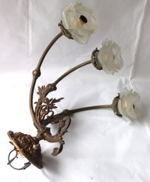 Vintage Brass Wall Sconce With 3 Frosted Glass Rose Shades