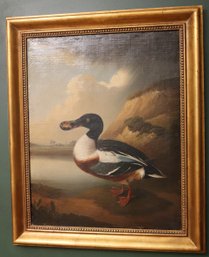 Antique Mallard Duck Waterfowl Painting On Canvas In A Wood Frame
