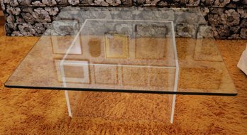 MCM Stylish Glass Top Coffee Table With Lucite Base