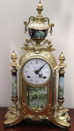 Imperial Made In Italy Brass Clock With Painted Scenery Accents