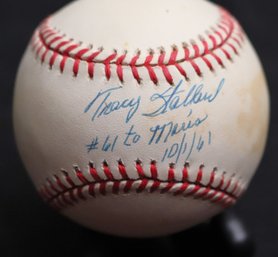 Tracy Stallard #61 To Maris 10/1/61 Autographed Rawlings Baseball