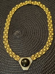 14K YG 16.5 Inch Link Necklace With Detachable Diamond/onyx Pendant