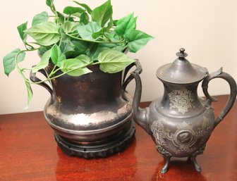 Engraved Kettle And Reed And Barton Plated Bucket With Handles