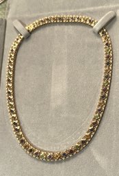 14K Yellow Gold 18 Inch Deco Design Link Necklace With Multicolored Diamond Shaped Semi Precious Stones