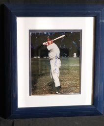 Autographed Joe DiMaggio NY Yankee Photograph In Navy Blue Frame With COA From D. Turner Memorabilia.