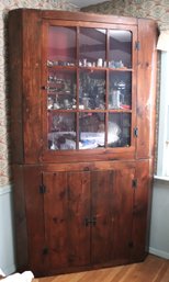 Vintage Rustic 1960s Wood Farm Style Corner Cabinet Made From Recycled Scrap Wood Great For Storage