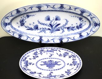 2 Vintage Blue & White Platters With Embossed Stamp, Includes Delft England