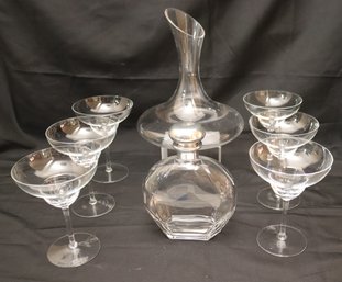 Glass Wine Carafe, Glass Bottle With Stopper And Set Of 6 Fine Margarita Glasses
