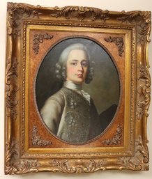 Oil Portrait Painting On Canvas Of A Young Aristocrat In A Highly Carved Wood Frame