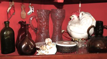 Vintage Collectibles Includes Pitcher, Glass Bottles And More.