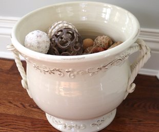 Vintage Italian Style White Ceramic Planter / Floor Vase With Textured Decorative Balls.