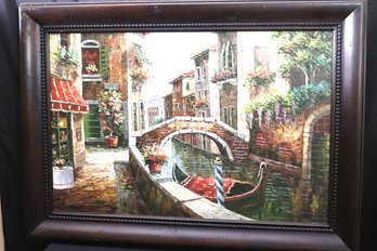 Framed Painting Of Italian Canal Scene