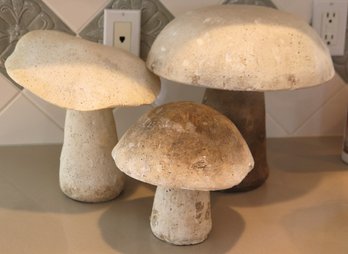 Three Decorative Plaster Mushrooms From Ballard Designs.