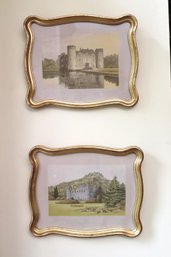 Two Antique Prints Of Scottish Castles In Attractive Curved Gold Frames