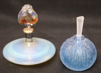 Two Vintage Hand-blown Glass Perfume Bottles With Stoppers, Sizes 2 -4 Inches