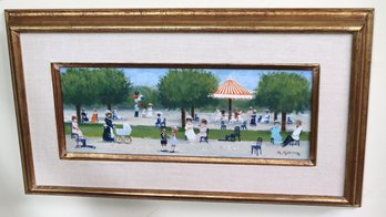Andre Renoux Whimsical Painting Of Early 20th Century Parisians In Park