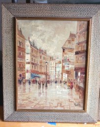 Impressionist Street Scene Painting Signed By The Artist Approx 17 X 21 Inches