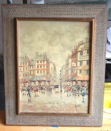 Impressionist Street Scene Painting Signed By The Artist Approx. 17 X 21 Inches