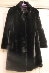 A Unique, Classy Dyed Black Mink Ladies Coat With Sheared Mink.