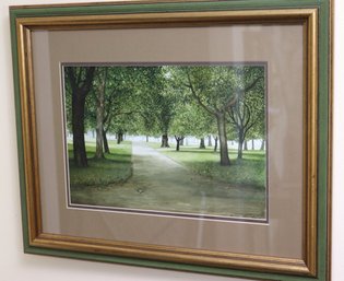 Realistic Watercolor Painting Of Hyde Park, England, Signed Rosenthal.