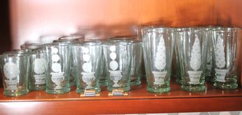 Collection Of Handblown Etched Glassware In 3 Different Sizes!