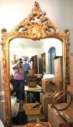 Grand French Baroque Gold Leaf Floor Mirror With A Feathery Flourish 48 Inches X 96 Inches