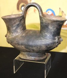 Pre-Colombian Tairona Culture Double Sided Vessel With Faces And Handle. See Provenance In Description