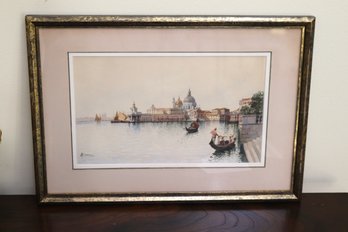 Andrea Biondetti Watercolor Of Venice, With Gondoliers