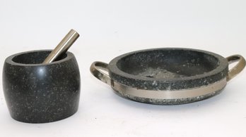 Mortar & Pestle Set With A Bowl Made From Stone