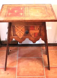 Vintage Handcrafted Side/smoking Table With Engraved Crest & Fleur De Lis Detailing