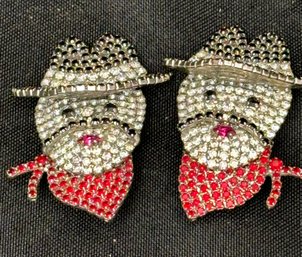 Fun Cowboy Clip Earrings With Colored Rhinestones.