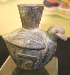 Pre Colombian Vase With Bird Design And Painted Highlights.