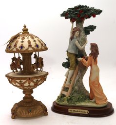 Sculpture Of Lovers Apple Picking By The Mirella Collection & Carousel Music Box By The San Francisco Mus
