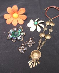 Fun Costume Jewelry Lot With Necklace And Pins.