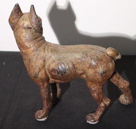 Antique Iron Bulldog Doorstop With Faded Gold Paint