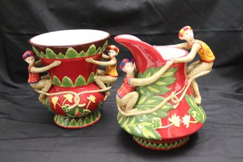 Abigails Decorative Pitcher And Vase Set With Hanging Monkey Characters