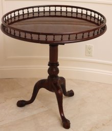Gorgeous Vintage Mahogany Round Wood Pie Crust Side Table With Carved Claw Feet And Gallerie Rail
