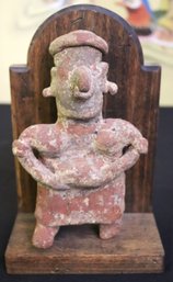 Colombian Antique Pottery Figurine With Body Ornamentation.
