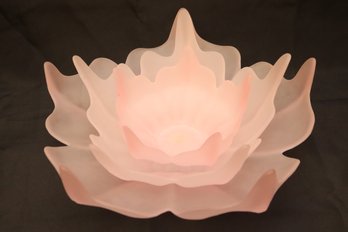 Set Of 3 Frosted Pink Glass Bowls