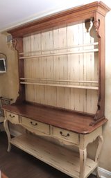 Gorgeous Bausman And Company Rustic Farm Style Fruit Wood Server With Hutch, Separates Into 2 Pieces
