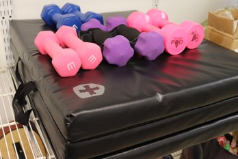 Assorted Dumbbells 3-5 Lbs., Exercise Ball And Workout Mat