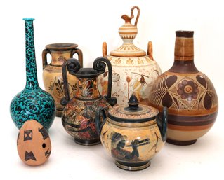 Collection Of Reproduction Grecian Style Pottery Vases, See Pictures For Markings