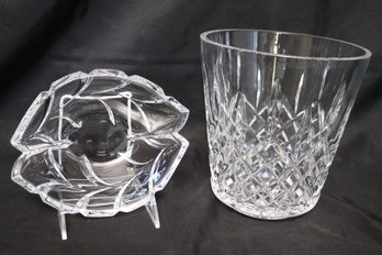 Waterford Lismore Crystal Ice Bucket And Marquis Etched Leaf Bowl.