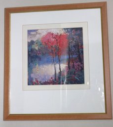 Framed Impressionist Style Print Of Trees.