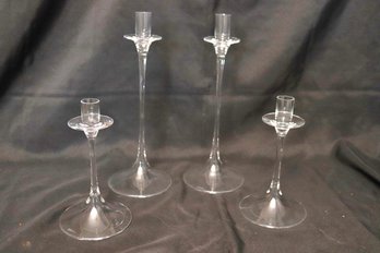 Two Pairs Of Modern Oreforrs Swedish Crystal Candle Holders By Nils Landberg.