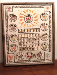 Vintage Hand Embroidered Calendar With Interchangeable Months