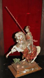 Large Cast Metal Knight Andrew & Horse Cavalry Sculpture With Painted Detail & Weapons