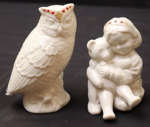 Includes 2 Lenox Fine Porcelain Figurines Of A Little Girl With Bear And Owl Figurine